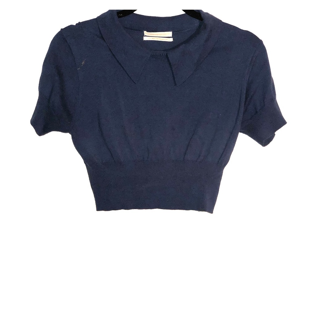 Urban outfitters light navy cotton collared crop